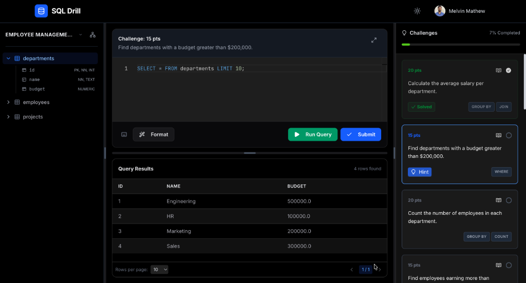SQL Drill Platform Mockup